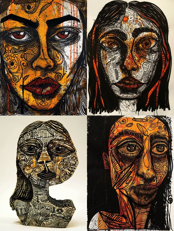 Abstract Golden Tribal Portrait