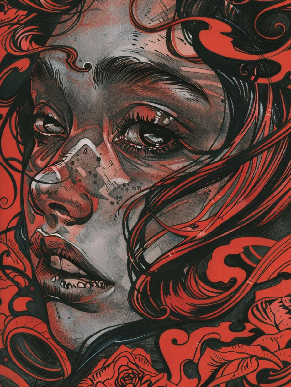 Dark Surrealist Crimson Portrait