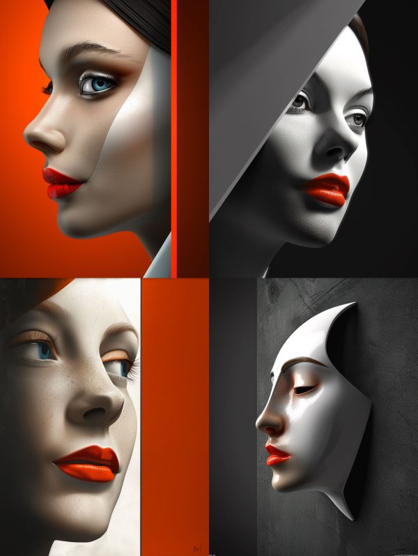 Surrealist Crimson Contrast Portrait