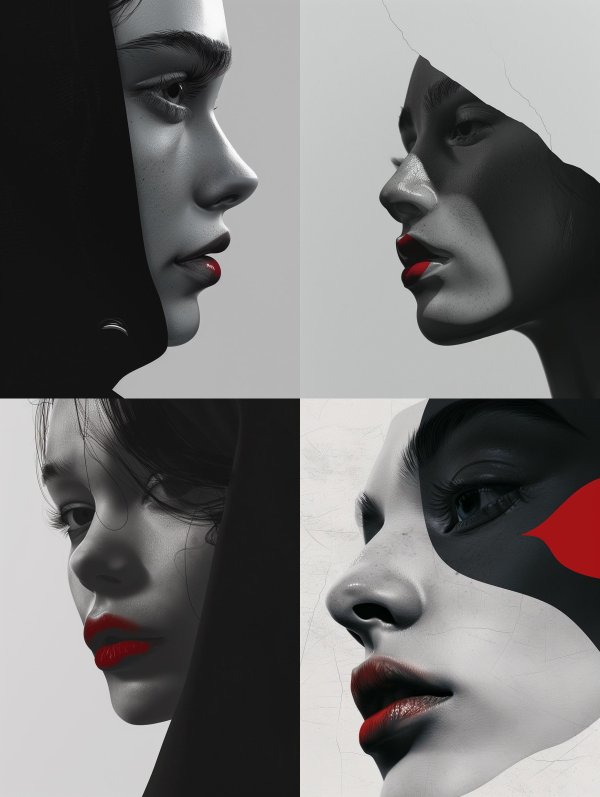 Monochrome Elegance with Crimson Accent