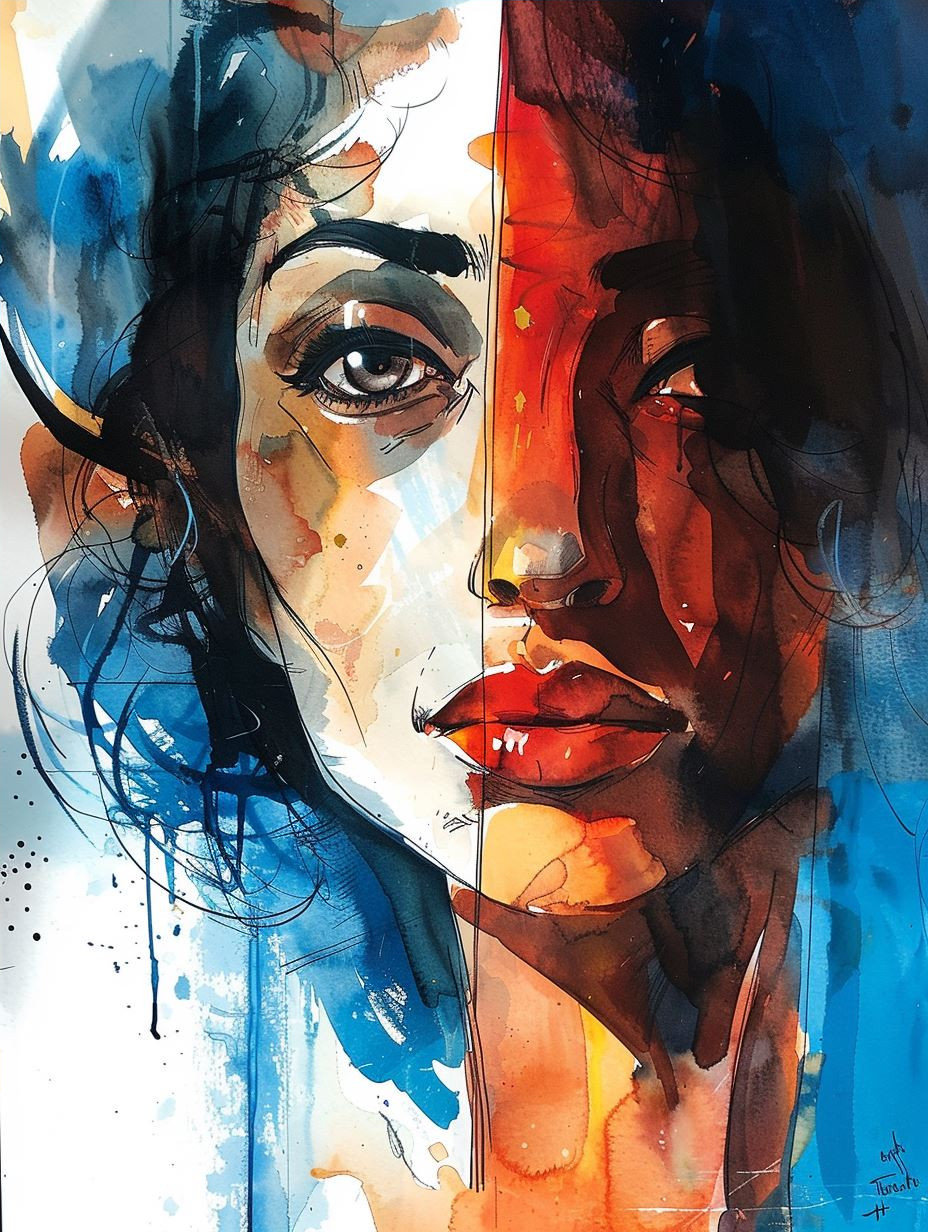 Abstract Watercolor Portrait in Blue