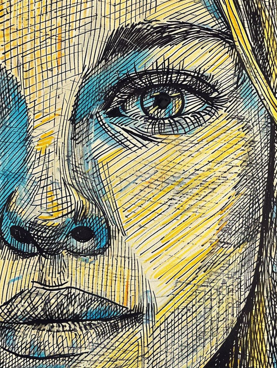 Cross-Hatched Neon Portrait Study
