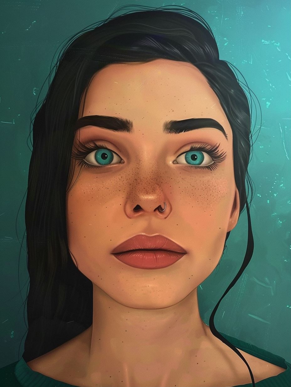 Azure Gaze Digital Portrait - Image 1