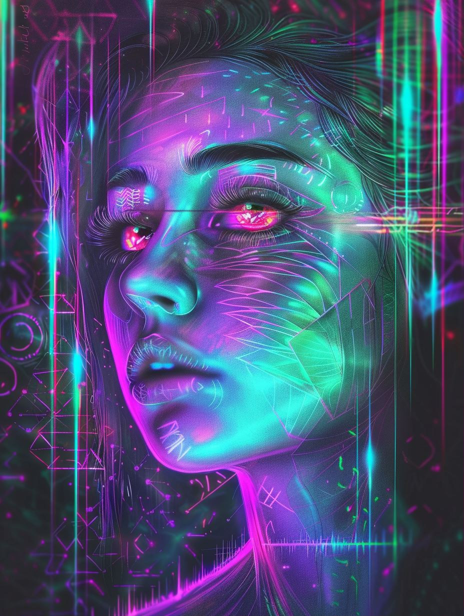 Neon Cybernetic Dream Portrait