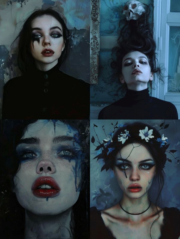 Melancholy Gaze in Dark Ink