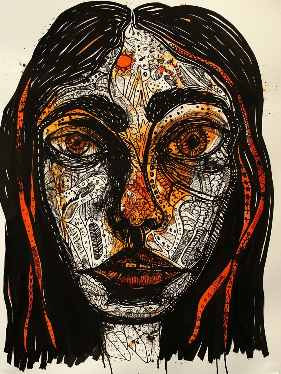 Abstract Golden Tribal Portrait