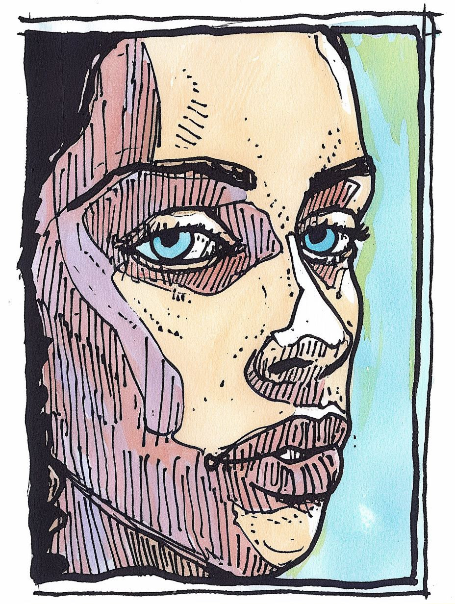 Whimsical Ink Portrait of Melancholy