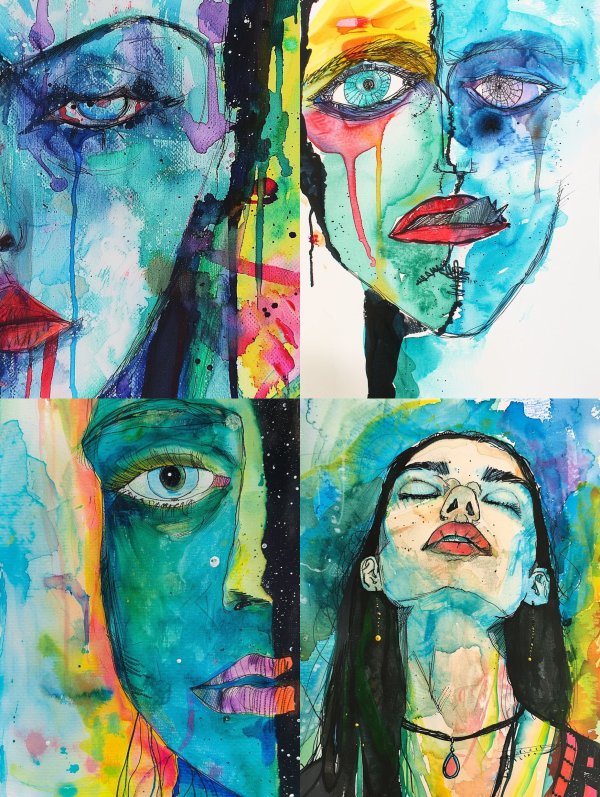 Abstract Watercolor Neon Portrait