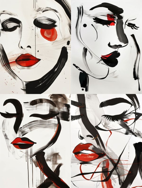 Abstract Crimson Ink Portrait