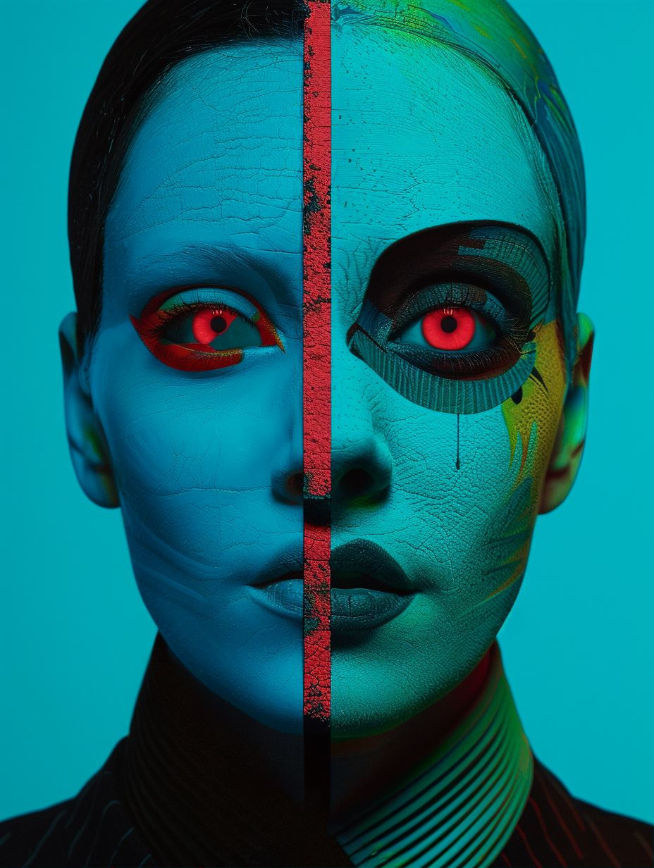Cybernetic Duality in Neon Blue