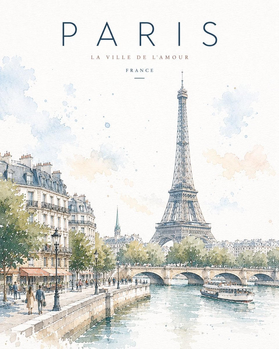 Minimalist watercolor travel poster illustration of [Loca... - alternate