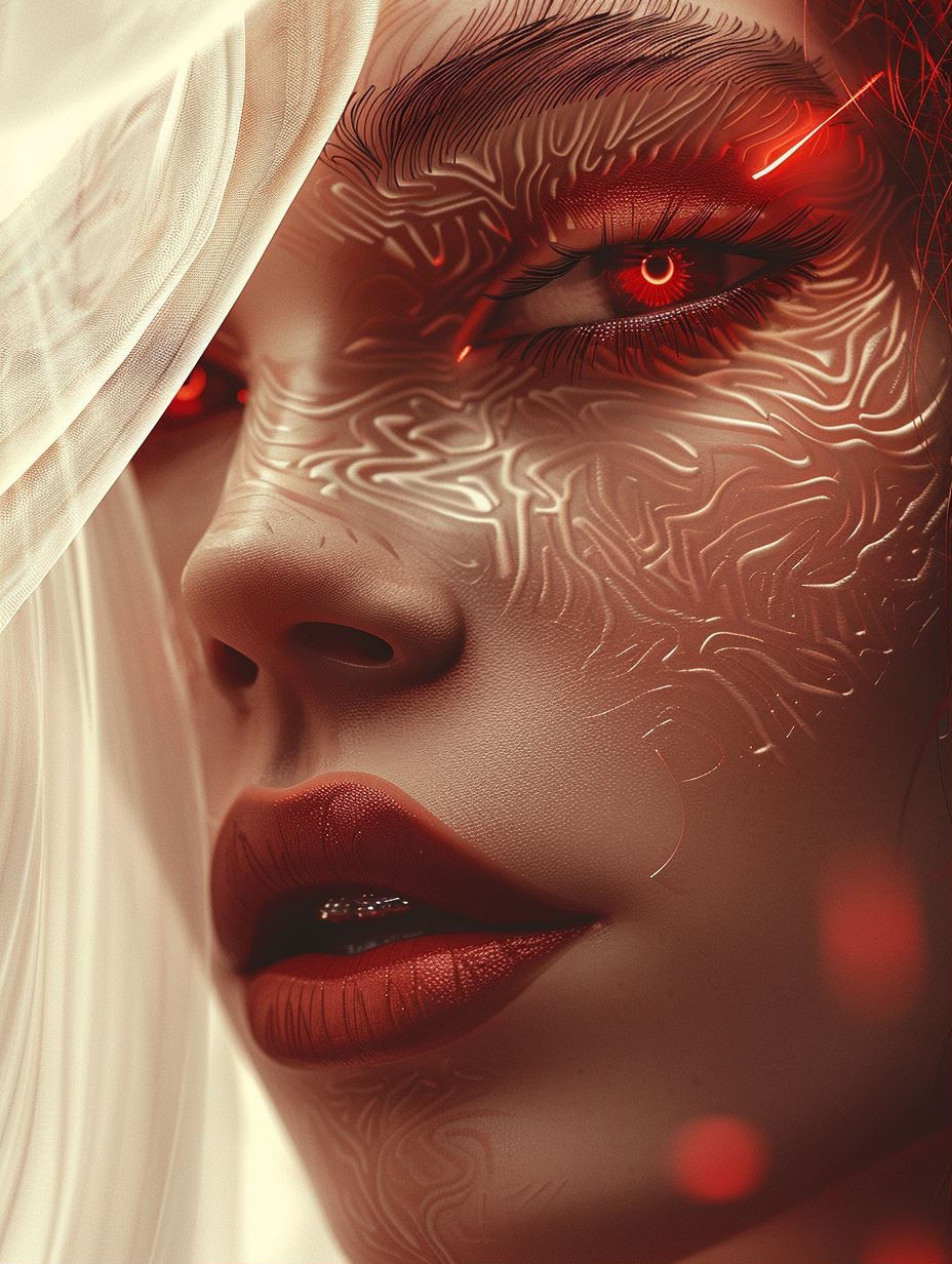 Crimson Circuitry Cybernetic Portrait
