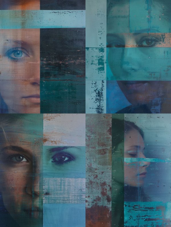 Fragmented Gaze in Distressed Wood