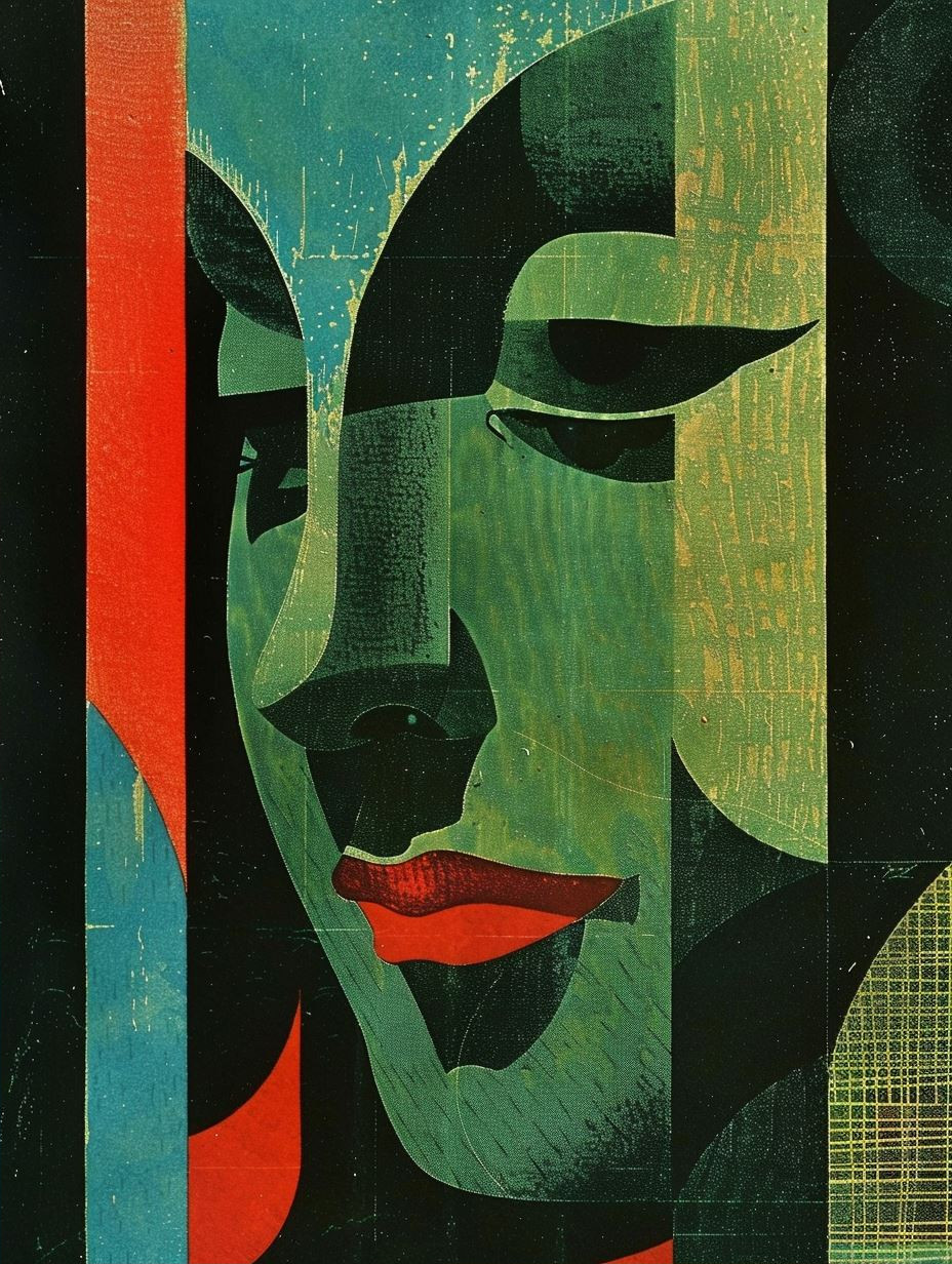 Geometric Prism Portrait in Teal