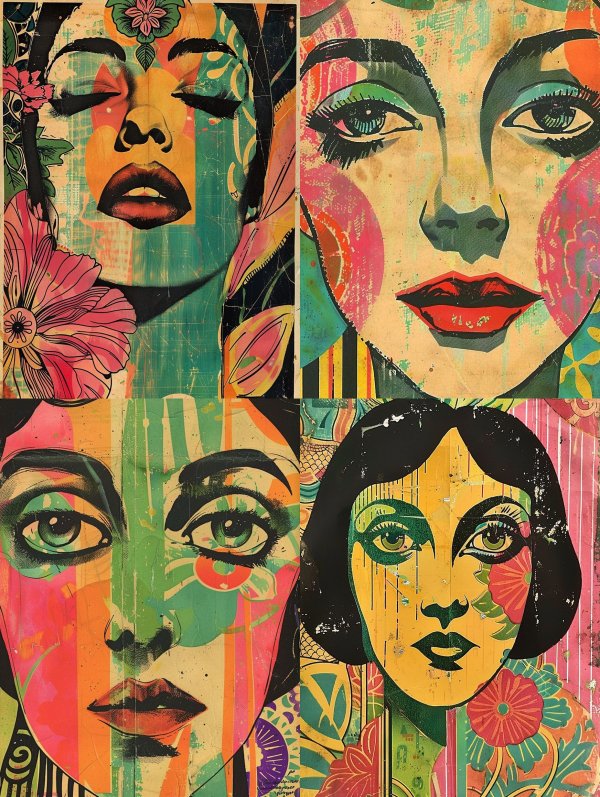 Vintage Psychedelic Floral Portrait