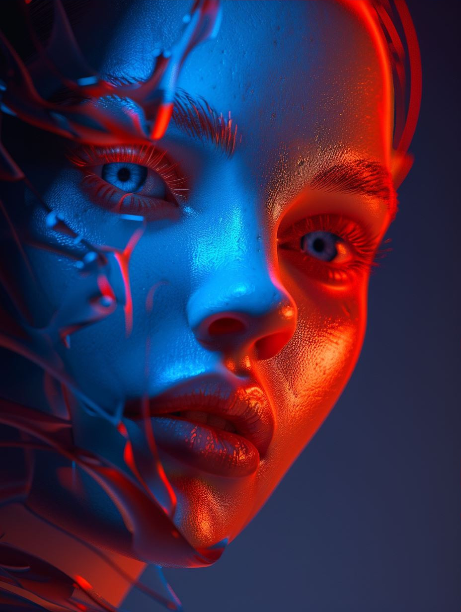 Neon Contrast Cybernetic Portrait