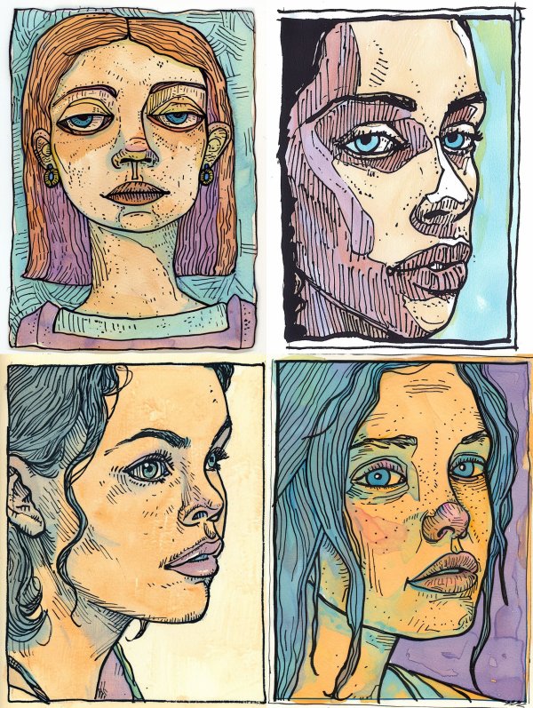 Whimsical Ink Portrait of Melancholy