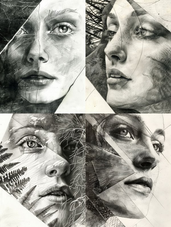 Fragmented Soul Charcoal Portrait