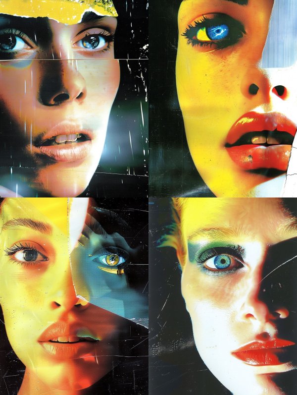 Fragmented Neon Portrait Collage