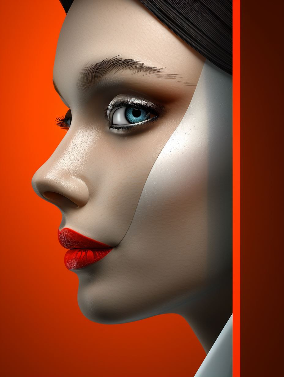 Surrealist Crimson Contrast Portrait