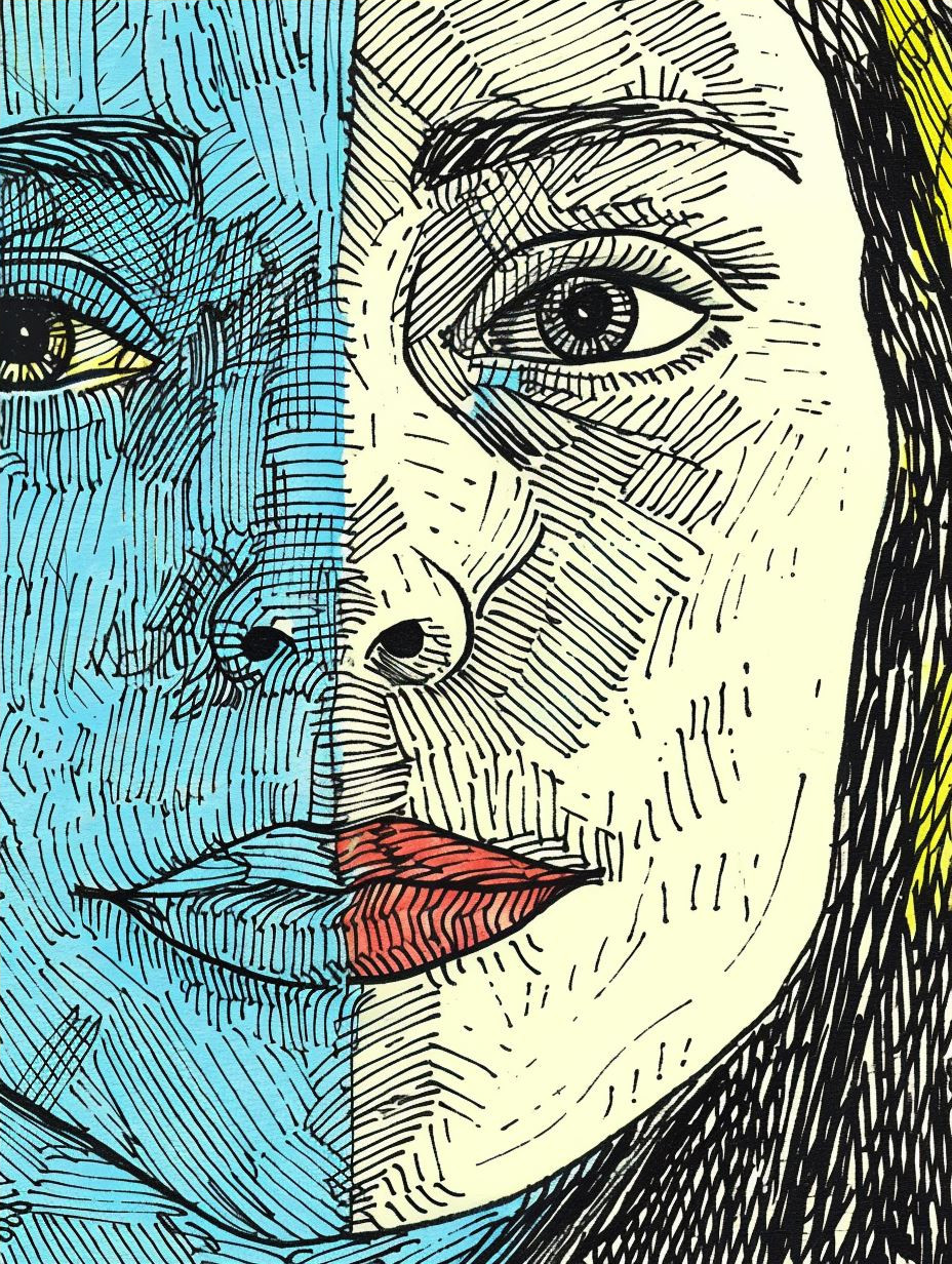 Cross-Hatched Neon Portrait Study