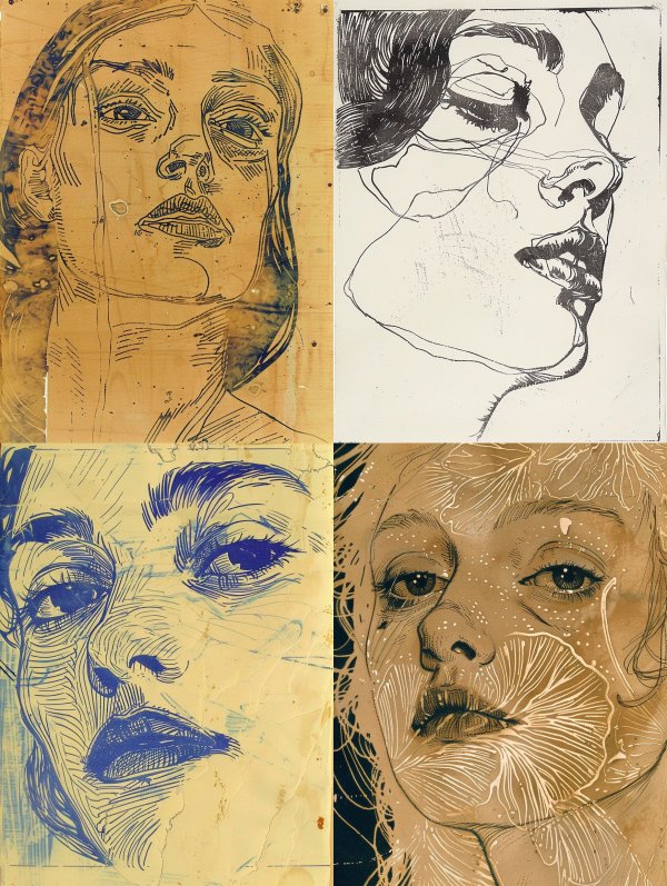 Vintage Ink Etching Portrait