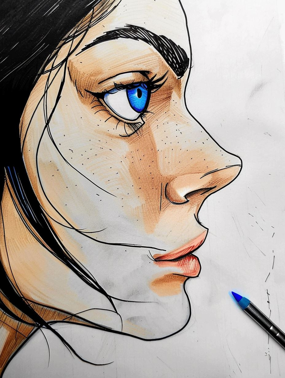 Raw Ink Portrait with Azure Eyes