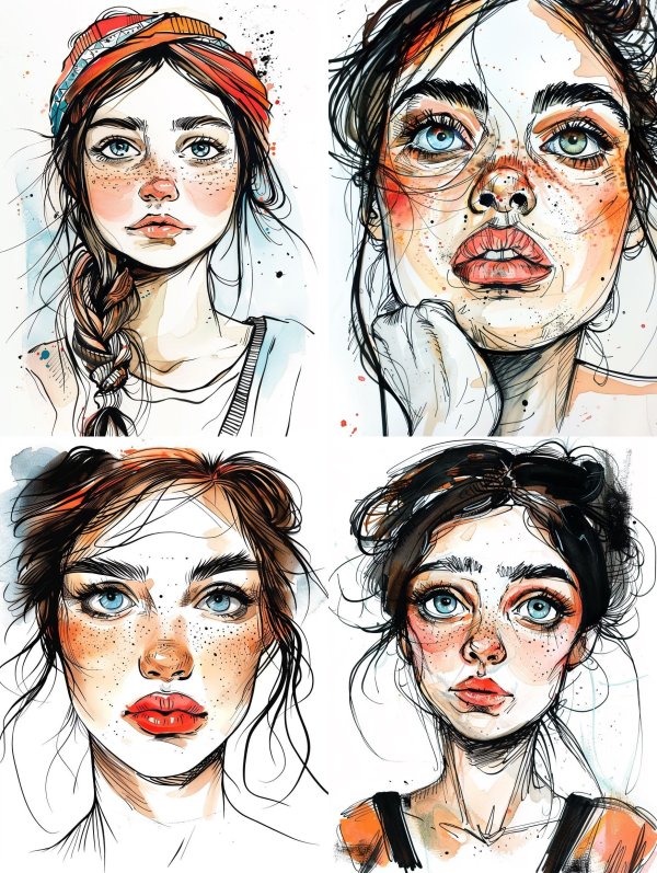 Bohemian Ink and Watercolor Portrait