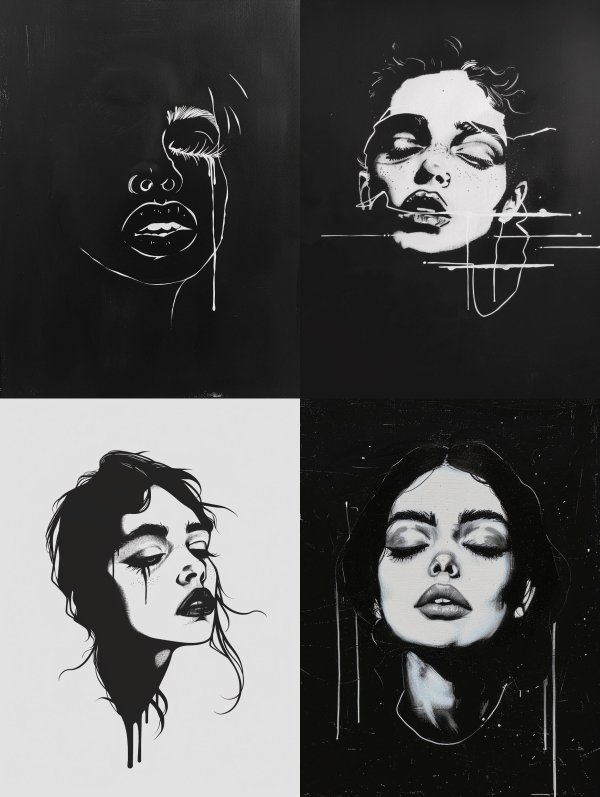 Melancholic Noir Ink Portraits