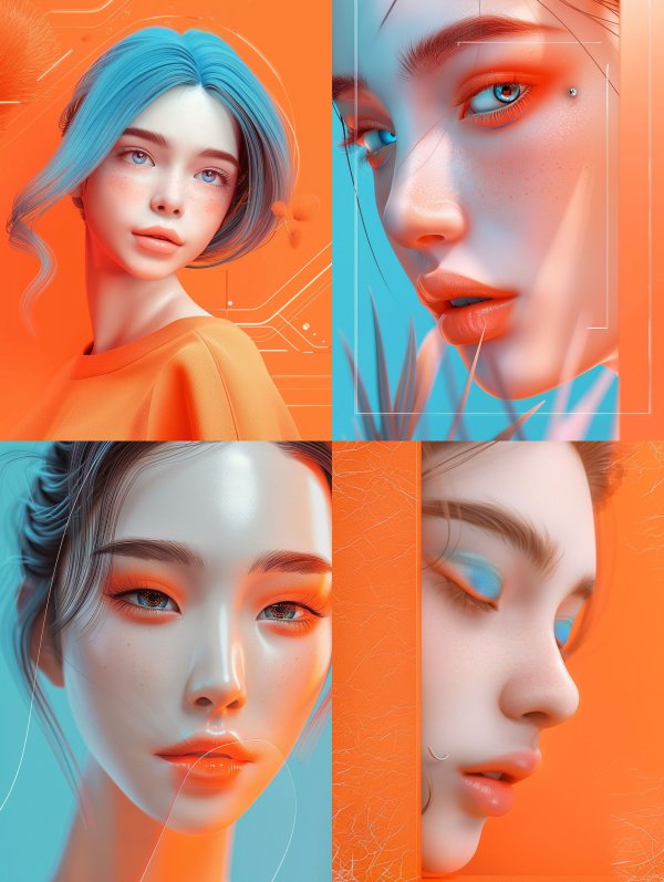Neon Azure Cyberpunk Portrait