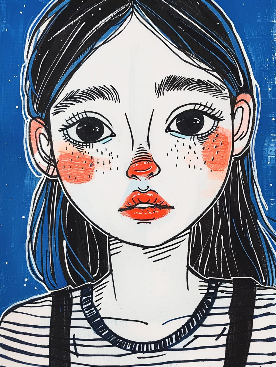Electric Blue Ink Portrait