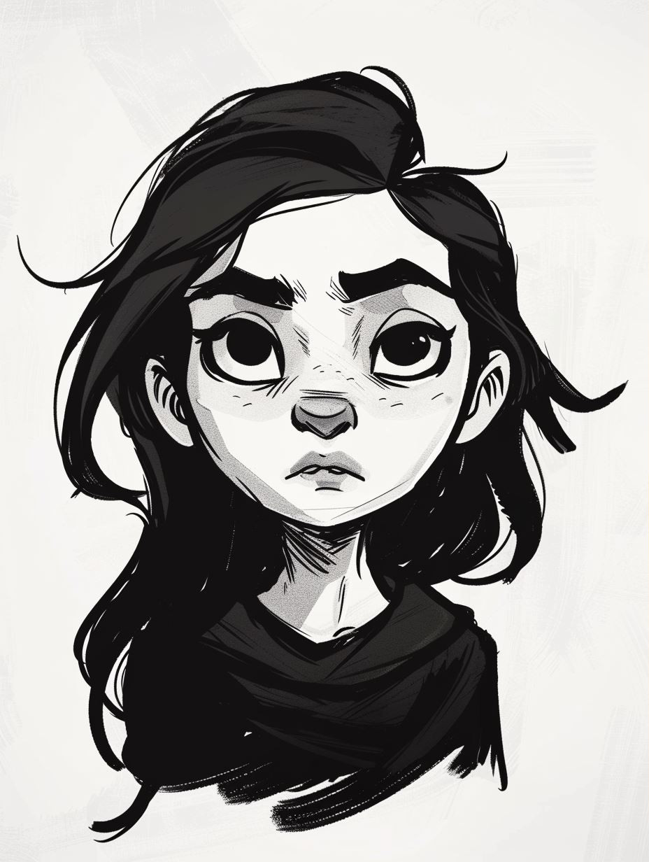 Melancholy Ink Sketch Portrait - Image 1