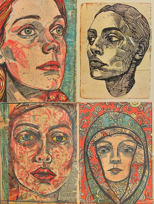 Vintage Hatching Portrait