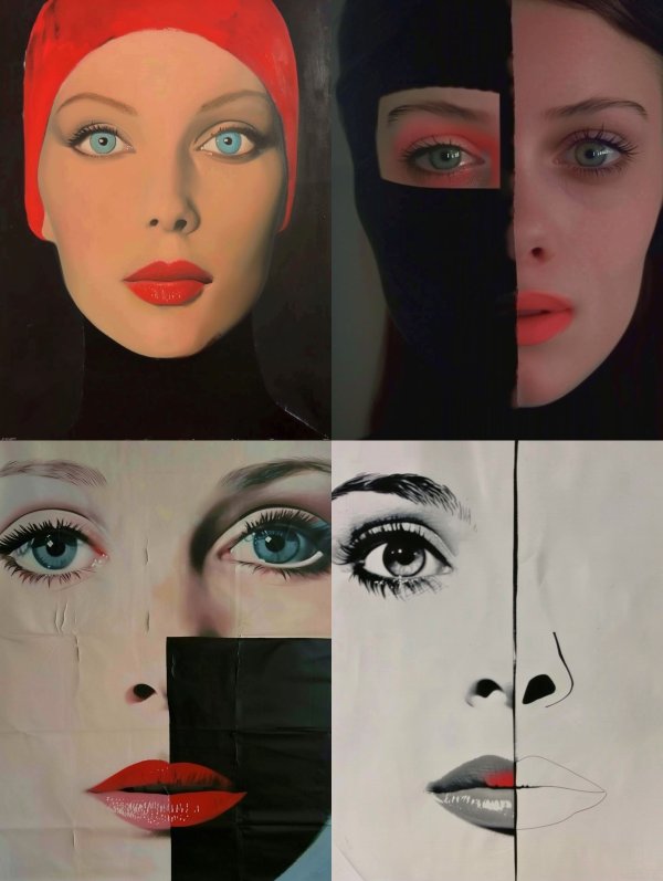 Crimson Veil Modernist Portrait