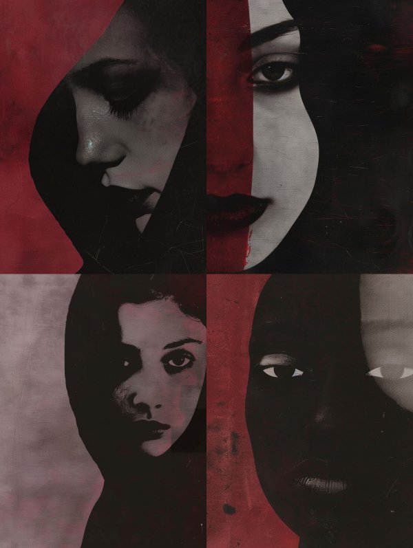 Crimson Veil Shadow Portrait