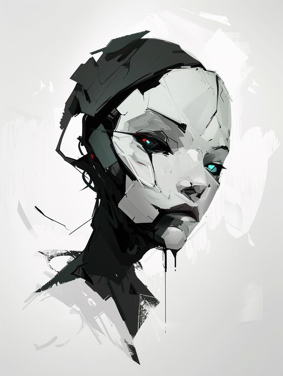 Fragmented Cybernetic Soul Portrait