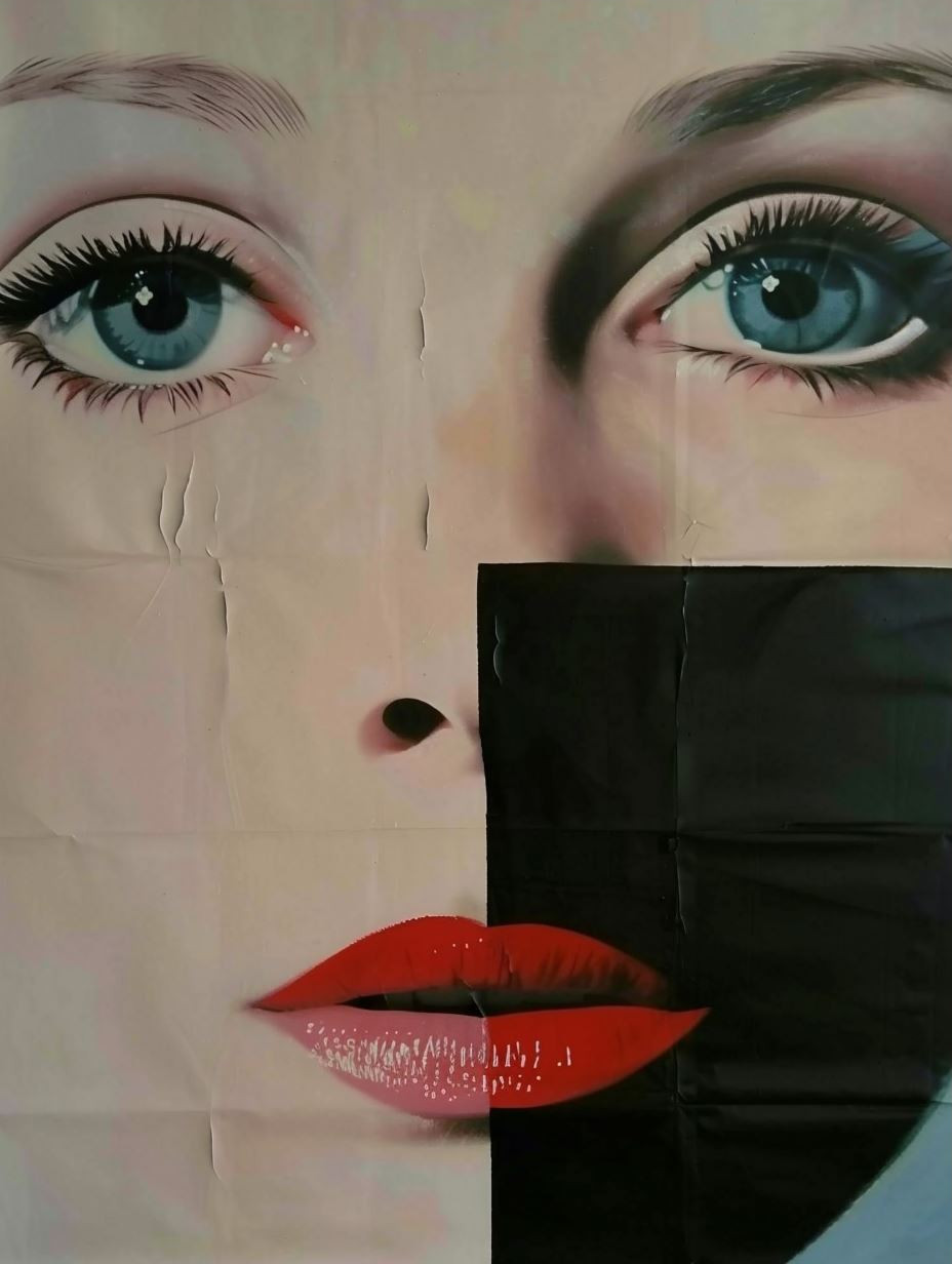 Crimson Veil Modernist Portrait