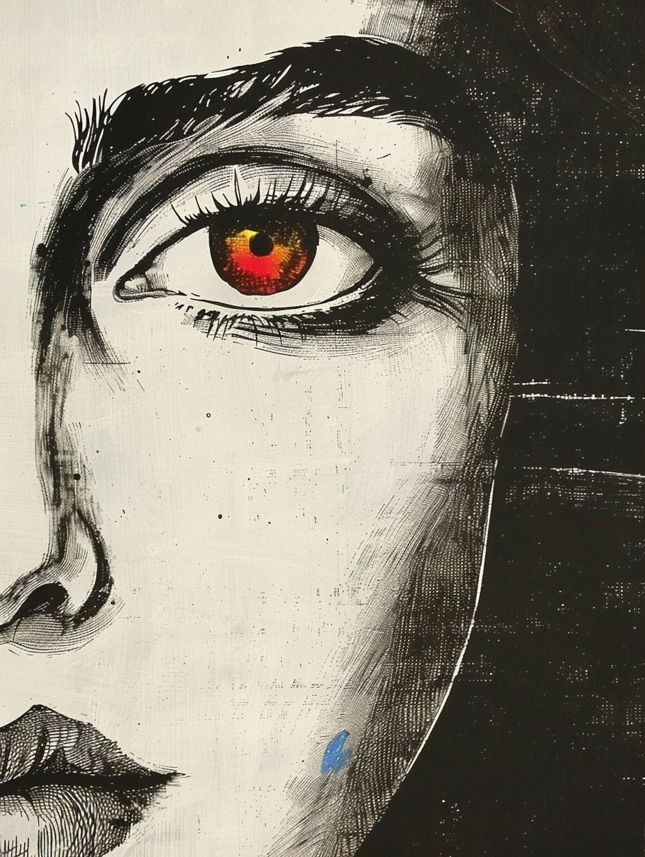 Crimson Gaze Noir Sketch