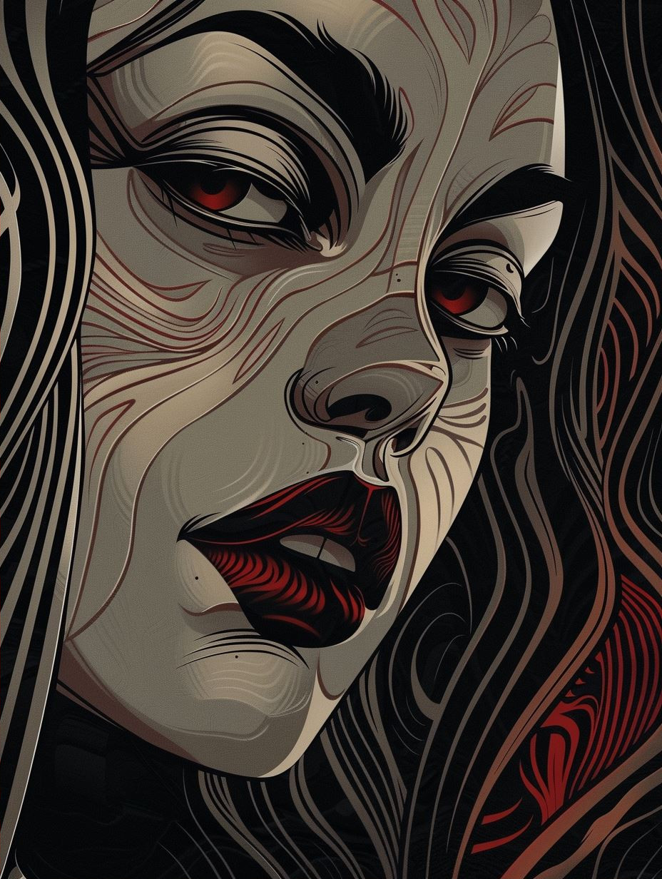 Surrealist Crimson Fluidity Portrait