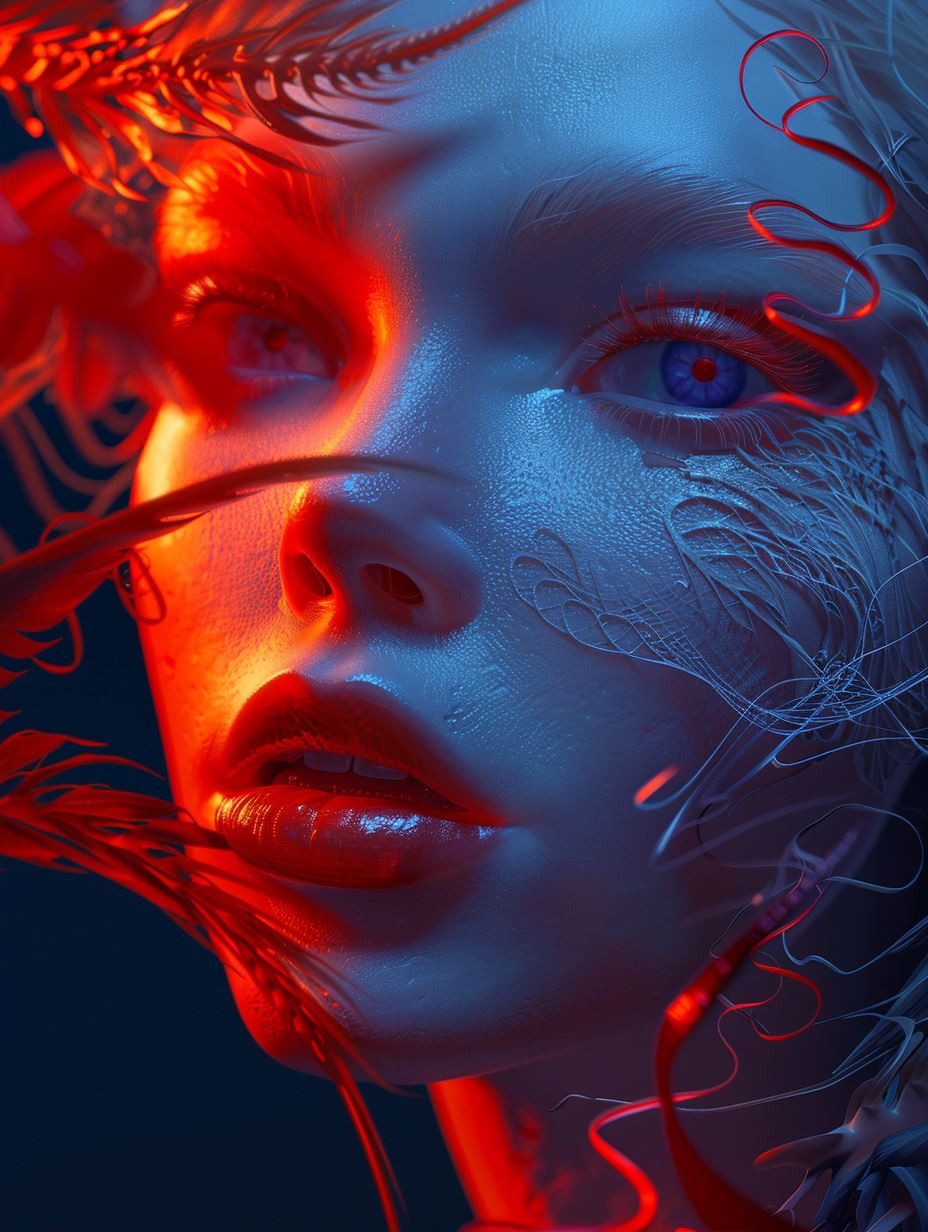 Neon Contrast Cybernetic Portrait