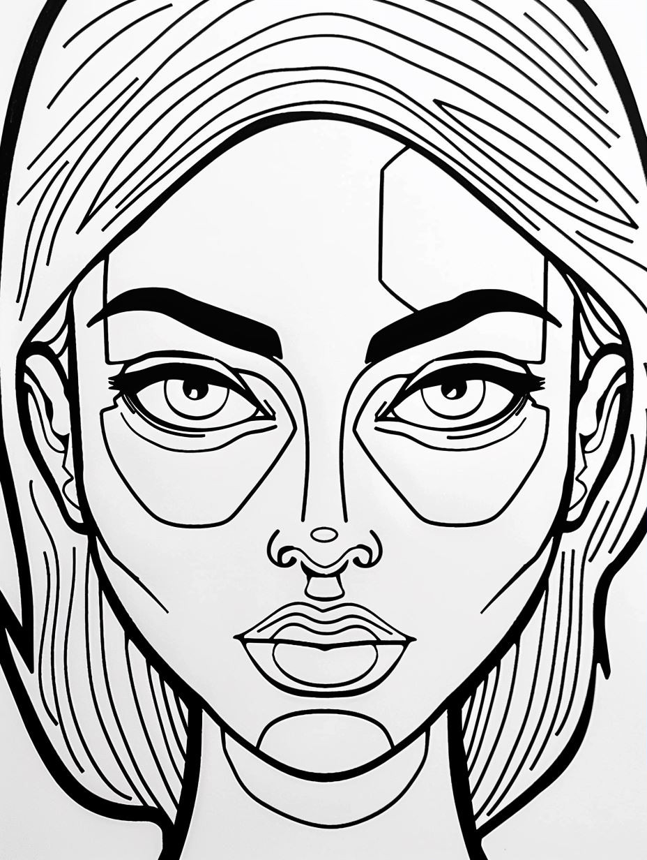 Cybernetic Line Art Portrait - Image 1