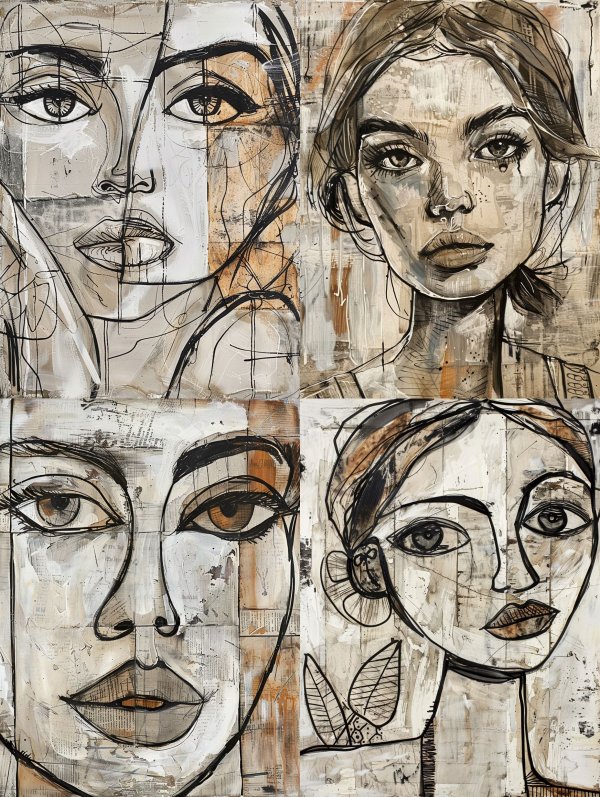 Fragmented Portraits in Mixed Media