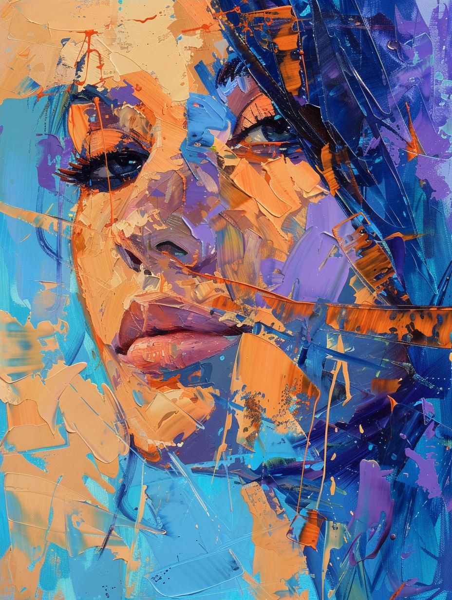Vibrant Impasto Portrait in Blue