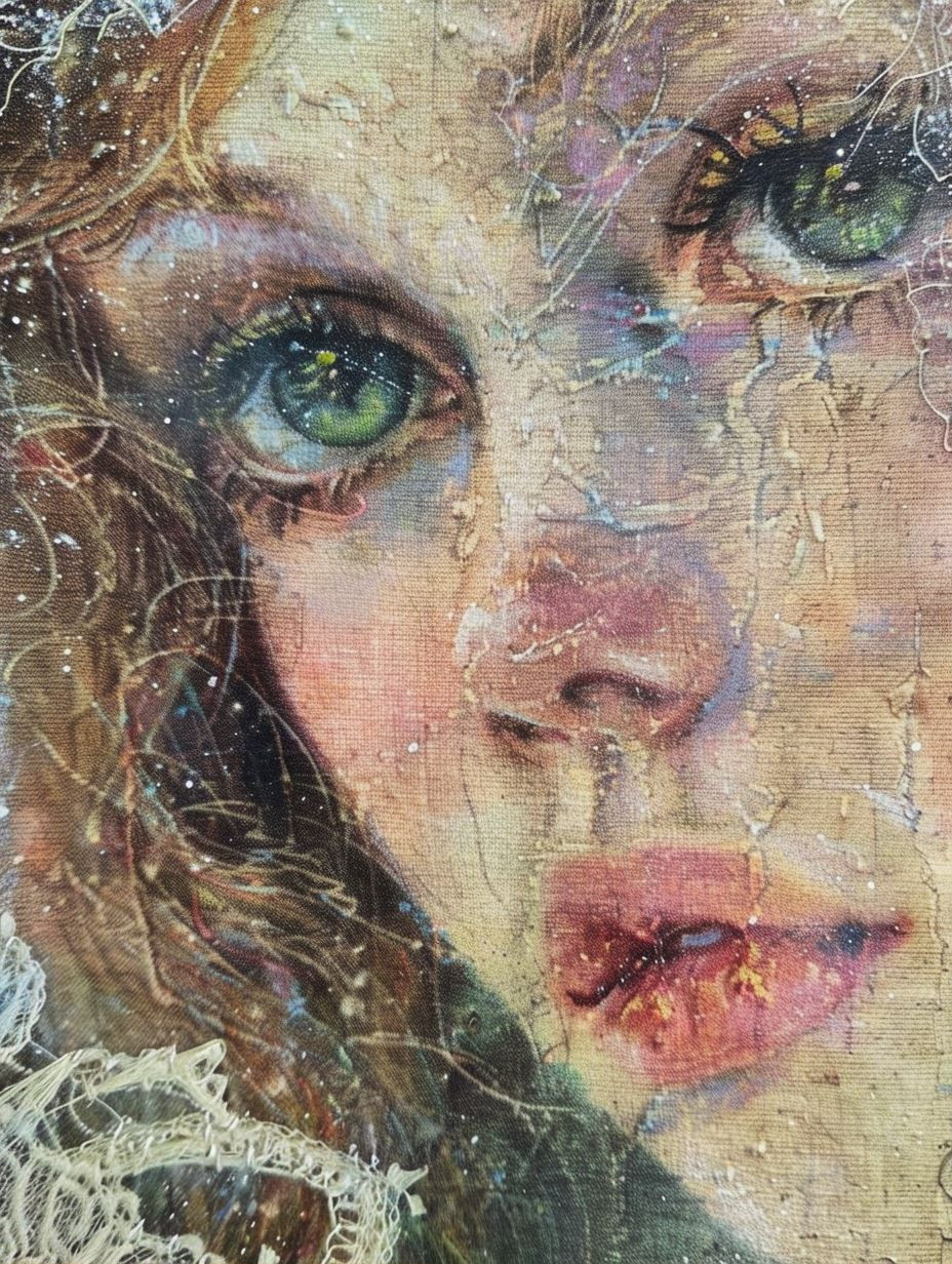 Ethereal Gaze in Cracked Canvas