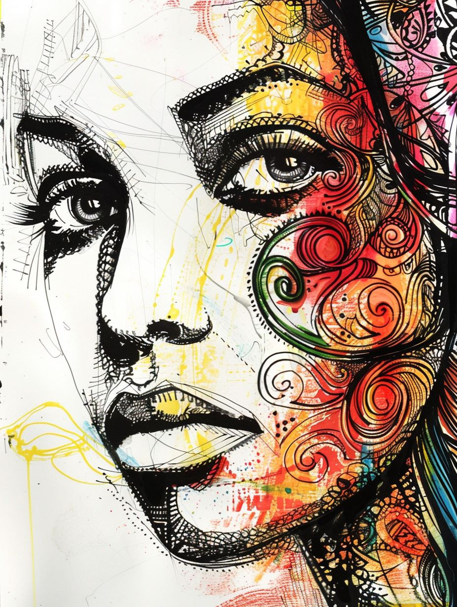 Chaotic Ink Portrait of Sorrow