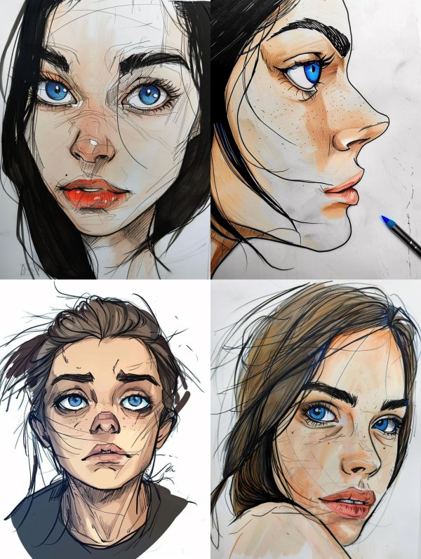 Raw Ink Portrait with Azure Eyes
