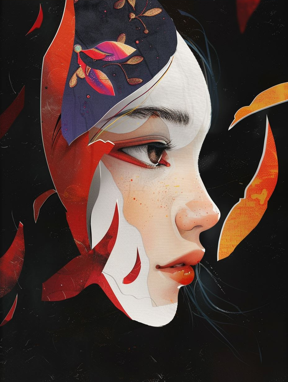 Crimson Petals Porcelain Mask
