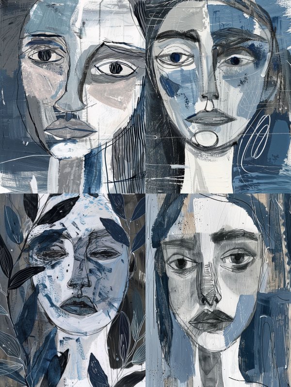 Abstract Blue Fragmented Portrait