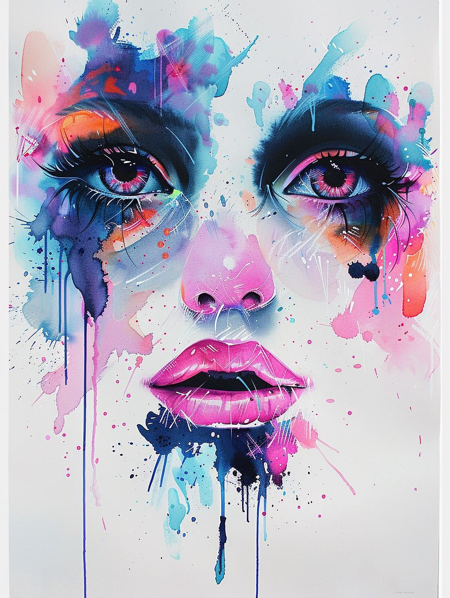 Vibrant Watercolor Portrait Explosion