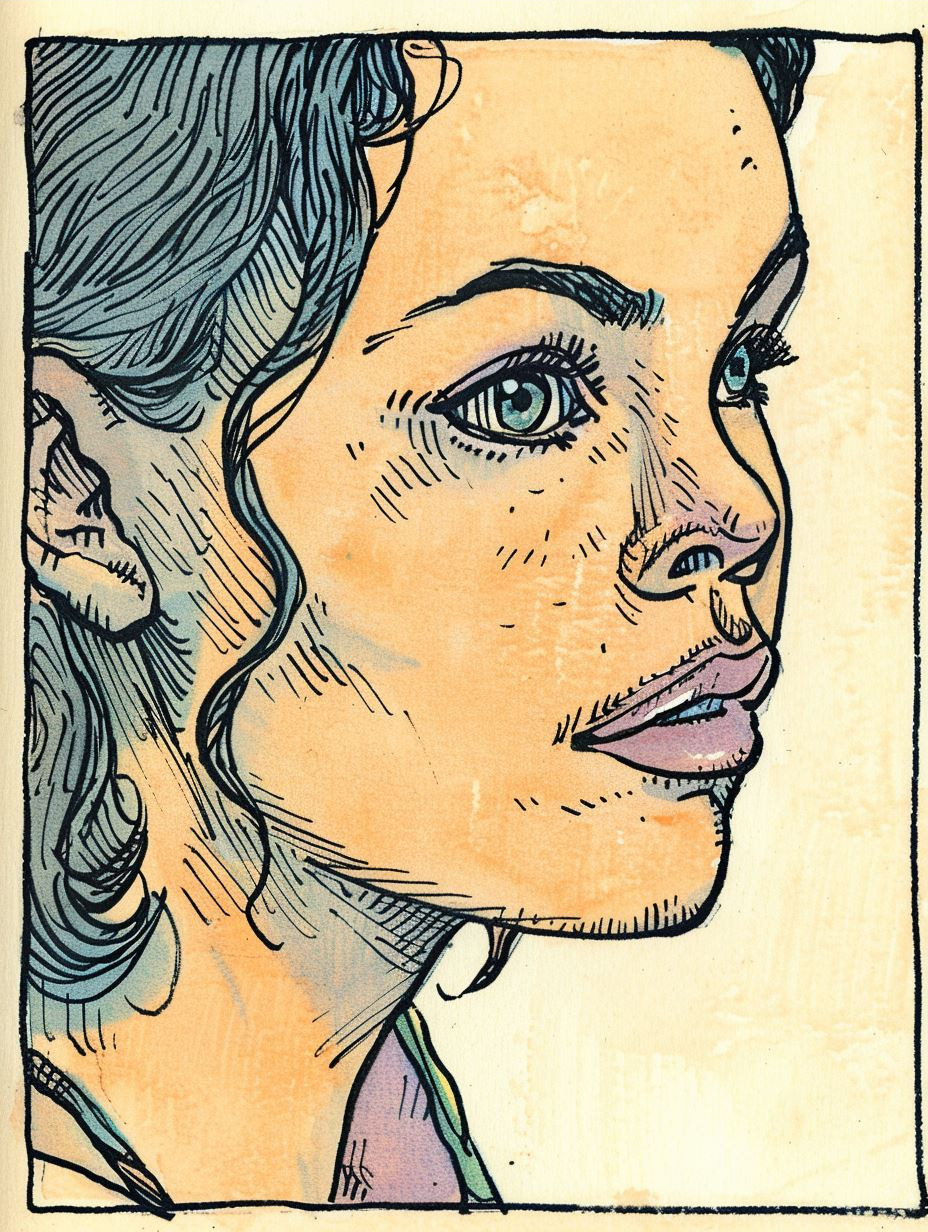 Whimsical Ink Portrait of Melancholy
